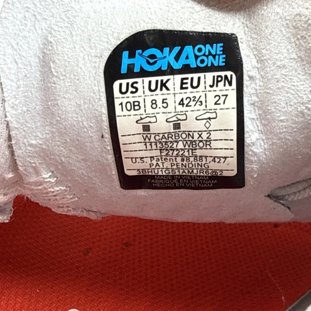 Hoka One One Carbon X White Blazing Orange 1113527 WBOR Running Shoes 10 B